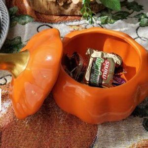 🇺🇦 Handmade Glazed Pumpkin Trinket with Lid New